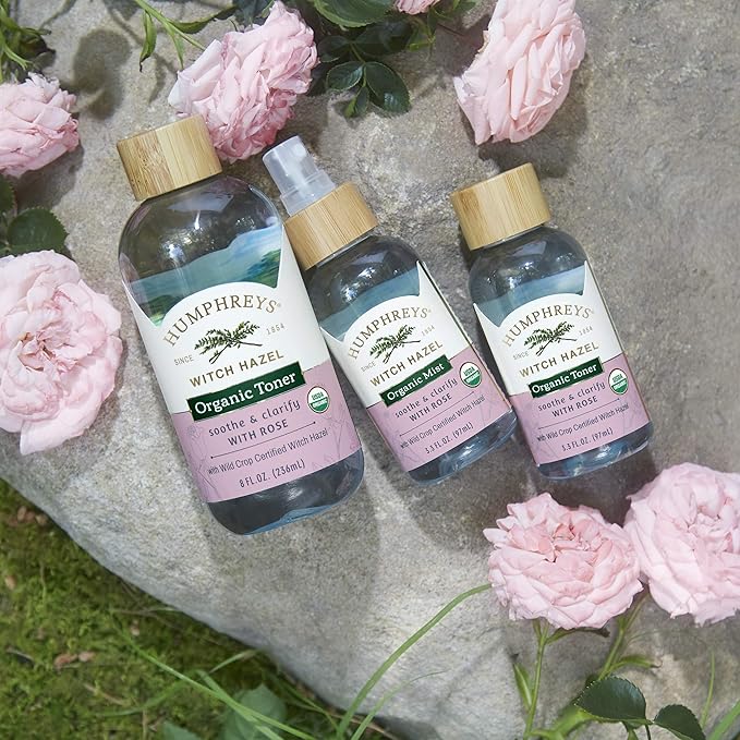 Humphreys Witch Hazel Refining Toner | Wild Harvested Witch Hazel & Rose |USDA Organic | Natural | Soothing | Clarifying | Evens Tone & Texture | 8 fl oz