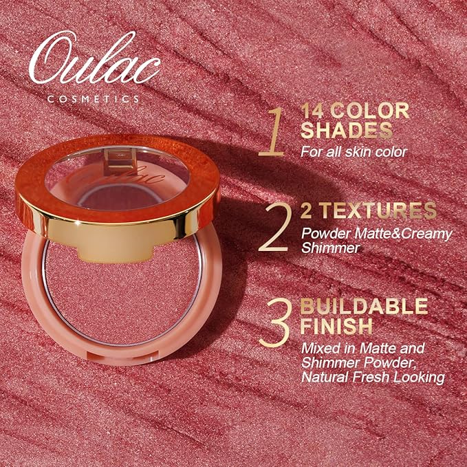 Oulac Blush Bronze Shimmer Powder 2 in 1|Creamy Texture Powdery Blush|Tanning Color Finish| High Pigmented&Buildable/Blendable | Vegan & Cruelty-Free| 4.8g F04 Goddess