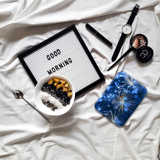 Blue Dandelion Folding Travel Mirror Vanity Mirror PU Leather Portable Adjustable Rectangular Ultrathin Makeup Mirror,for Travel, Camping,Home