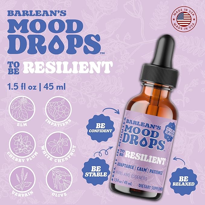 Barlean's Mood Booster Supplement, Resilient L Theanine Liquid Drop Supplements for Men and Women, Adaptogen Herbs Drops, 1.5 oz