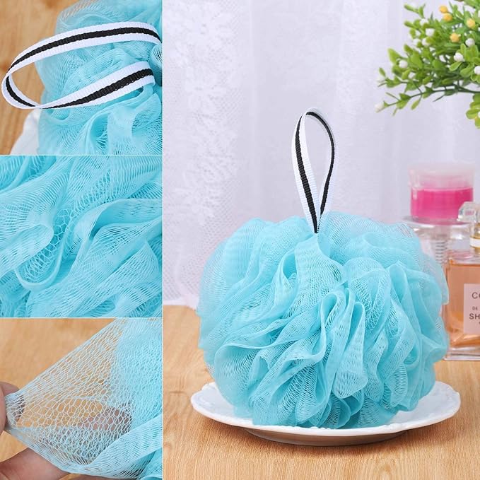 Tbestmax 4 pcs Bath Loofah Shower Sponge Pouf for Body Scrubber Exfoliator Scrubber Ball