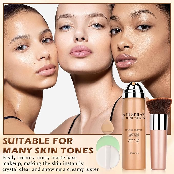 Airbrush Flawless Setting spray,Hydrating Full Coverage Foundation for Smooth Radiant Finish,Breathable Blendable,Lightweight Silky Foundation Makeup for Mature Skin(04 Porcelain)
