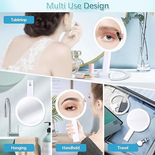 Makeup mirror with lights, 20X magnifying mirror with light and Adjustable Brightness,vanity mirror with lights and 3 Colors, 2-Sided travel mirror with light, Tabletop Mirror for Home and Outside