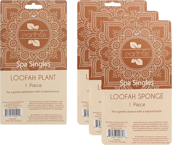 Earth & I Luxury Loofah Pack 4ct: 1 Natural Loofa Plant & 3 Dual-Sided Organic Loofah Pads - Bath & Shower exfoliator for Body & face, Body scrubbers, Travel loofah Bulk, lofas, luffa, loufa, lufas