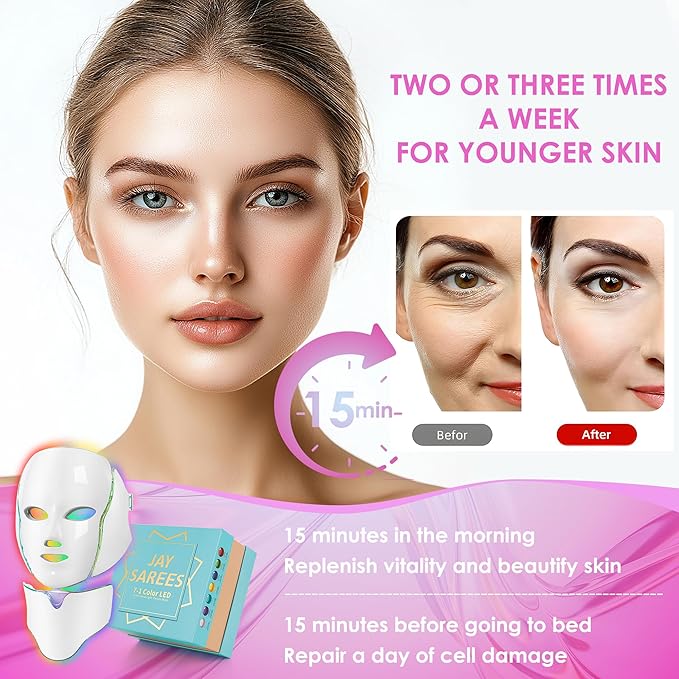 Red-Light-Therapy-for-Face, Led Face Mask Light Therapy, 7-1 Colors LED Facial Skin Care Mask (White)