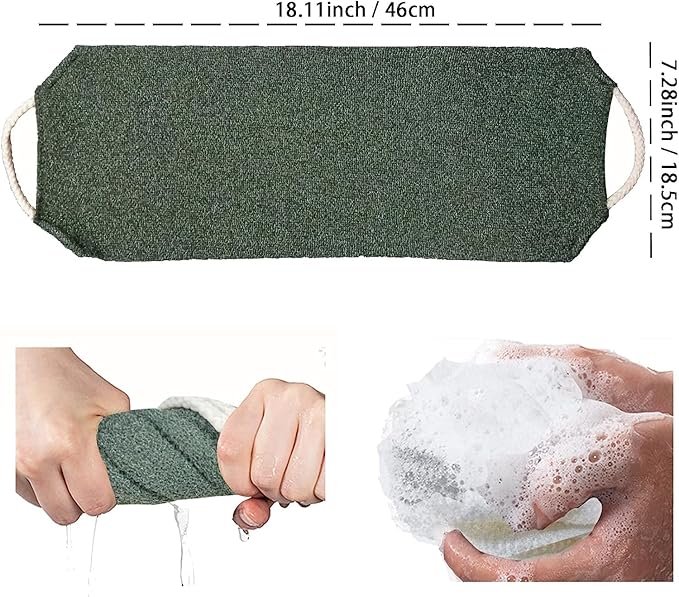 Scrubber Back for Shower Extended Length Scrubber Towel Exfoliating Washcloth Body Scrub Sponge Shower Loofah with Handle for Women Men Deep Clean Body Skin Massages (White&green2)