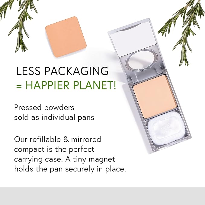 Honeybee Gardens Refillable Pressed Mineral Powder Foundation Compact with Puff & Mirror, Empty Customizable Makeup Kit, Travel-Friendly Luxury