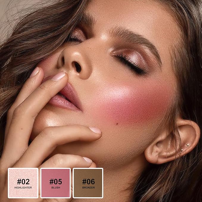 Lezero 3Pcs Contour Stick Makeup Kit, Shades with Highlighter, Blush and Bronzer Trio for Sculpt the Cheeks and Body, Long Lasting, Waterproof, Dewy & Matte Finish, LIGHT MEDIUM (02,05,06)