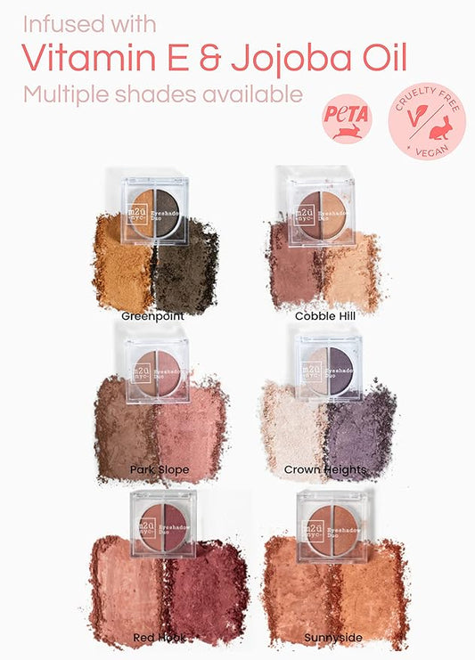 M2U NYC EyeShadow Duo, Eye Shadow Set, Multiple Shades/Colors, Makeup Eyeshadow Palette, 2 Colors Per Set (Sunnyside (Apricot | Peach Shimmer))