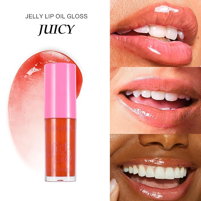 Beauty Glazed Big Brush Head Lip Oil, Ultra-Hydrating & Nourishing, Smooth Glossy Finish Lip Glow Oil, Shiny and Vegan Tinted Lip Gloss, Non-Sticky Formula (1, 02# Shiny)