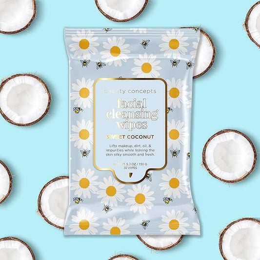 Beauty Concepts Facial Wipe Set - Packs of Face Wipes, Makeup Removing Wipes, Coconut, Honey & Shea, Vanilla Almond, & Cool Mint