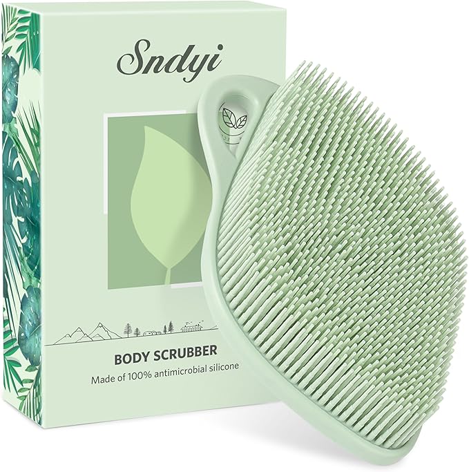 Sndyi Silicone Body Scrubber, Gentle Exfoliating Body Scrubber for Sensitive Skin, Leaf Shaped Shower Scrubber with Lathering Bristles, 2pcs