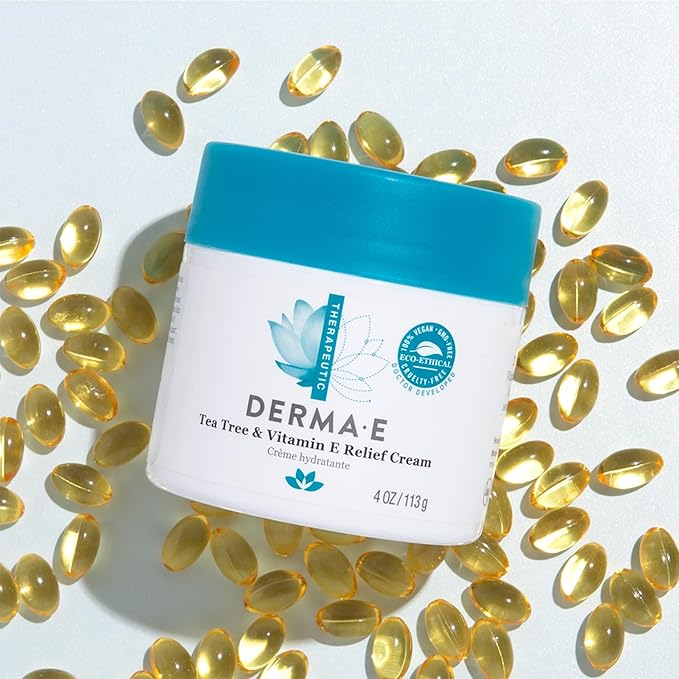 Derma E Tea Tree and Vitamin E Relief Cream β Deeply Moisturizing Tea Tree Lotion β Vitamin E Cream Soothes, Calms and Nourishes Dry, Irritated Skin, 4 oz
