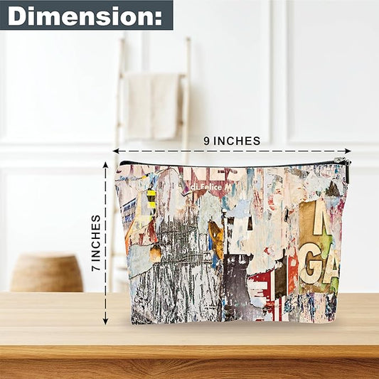 Art Theme Makeup Bag - Retro Posters Texture - Vintage Printing Cosmetic Bag, Toiletry Bag Gift For Girls, Teen, Personal Care & Accessories - A10