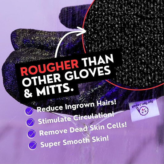 Deep Exfoliating Gloves for Body Scrub β 2-Pack Mitt for Men & Women, Black, KP Bump Eraser & Dead Skin Remover β Smooth, Radiant Skin Exfoliator β Loofah Alternative by Bye Bye Loofah