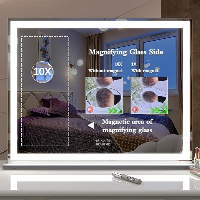 BEAUTME Vanity Mirror with Lights, Hollywood Lighted Makeup Mirror for Dressing Room & Bedroom, Slim Aluminium Frame Design(Silver,28.3" x 22.2")