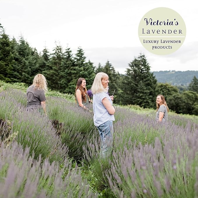 Victoria's Lavender Home Essential Products Set - Made in the USA Collection, Includes Soy Candle, Room Spray, Hand Soap, Organza Sachets, Dryer Bags, Ideal Gift Set for Home Buyers - Lavender (5 Pcs)