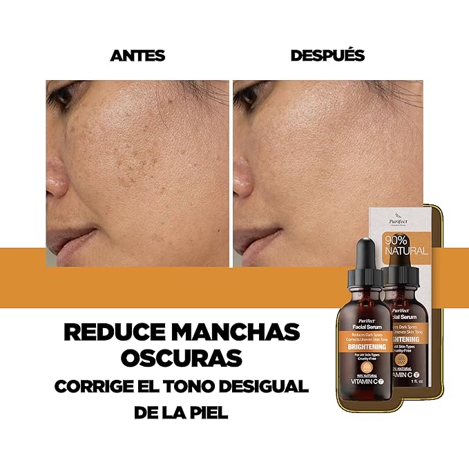 Purifect Natural Vitamin C Vegan Facial Serum - Enhances Skin Radiance, Hydration, and Firmness with Niacinamide & Vitamin E, 30ml (Made in the USA)