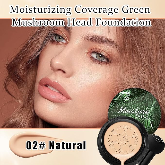 Mushroom Head Air Cushion CC Cream Foundation Makeup,Moisturizing BB Cream Face Makeup Liquid Foundation,Long Lasting Full Coverage Concealer for All Skin TypesοΌNaturalοΌ
