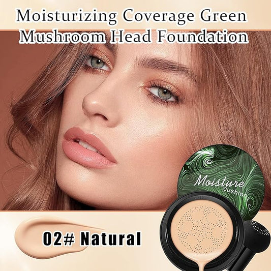 Mushroom Head Air Cushion CC Cream Foundation Makeup,Moisturizing BB Cream Face Makeup Liquid Foundation,Long Lasting Full Coverage Concealer for All Skin Types(Natural)