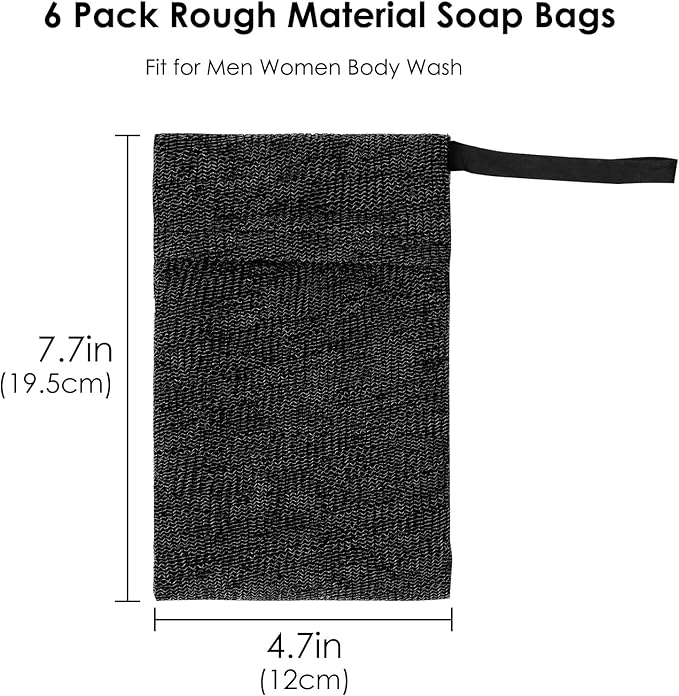 6 Pack Large Soap Saver Bag, Body Exfoliator Bar Soap Scrubber Pouch for Shower and Bath, Rough Soap Pocket Soap Saver Pouch for Massage, Peeling (Black)