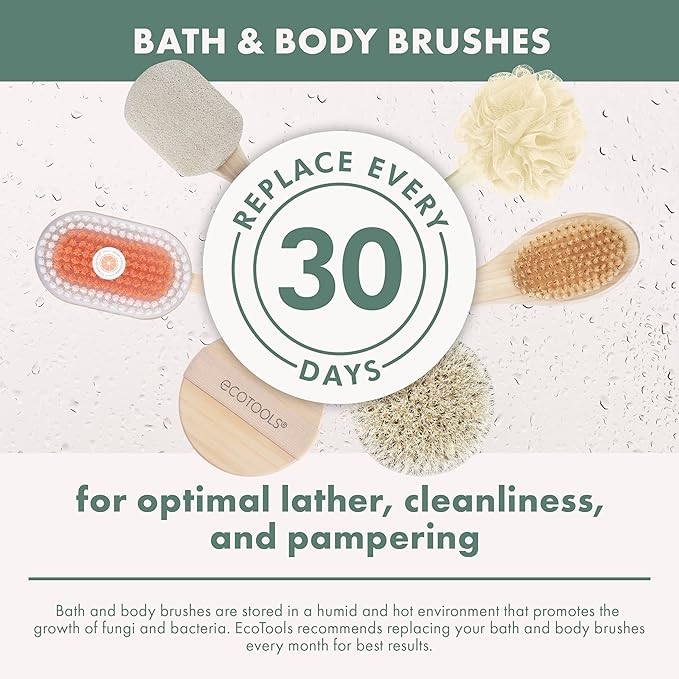 EcoTools 2-in-1 Bath Brush, Shower Loofah with Ergonomic Handle, Cleans Hard-to-Reach Areas, Cleansing & Exfoliating, Recycled Netting, Perfect for Men & Women, Vegan & Cruelty-Free, 1 Count
