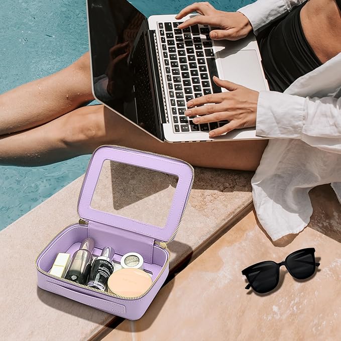 Aveniee Clear Makeup Bag for Women, Clear Cosmetic Case Travel Toiletry Bag, Heavy Duty Makeup Organizer Car Bag with Clear Windows & Gold Zippers(Lilac)