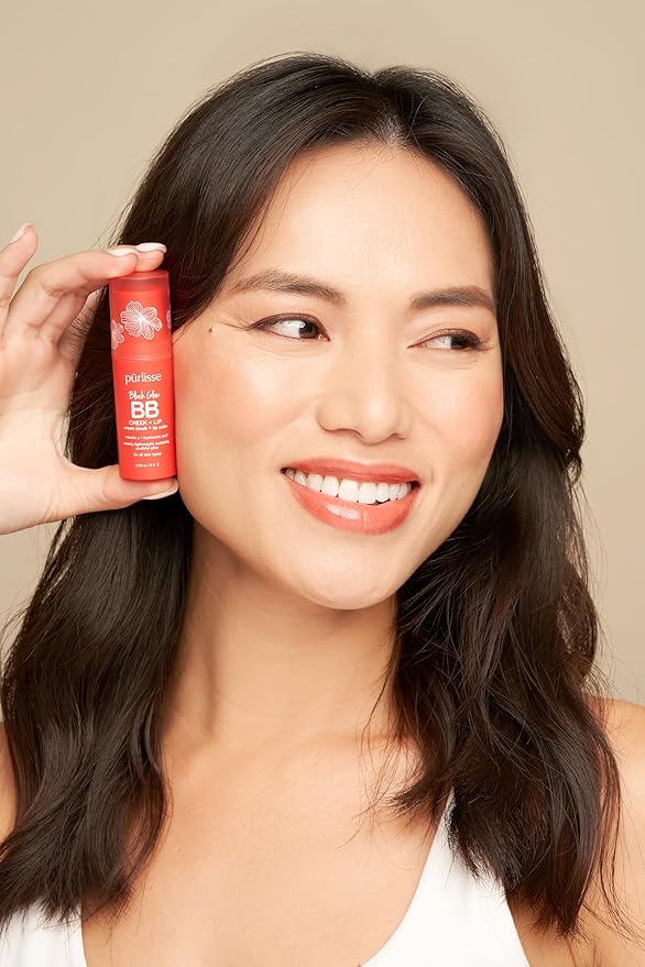 pรผrlisse Blush Glow Lip and Cheek Tint - Blush Stick for Cheeks and Lips with Vitamin E & Hyaluronic Acid - Hydrating & Buildable 2-in-1 Cream Blush Stick - Summer Coral (.28 oz)