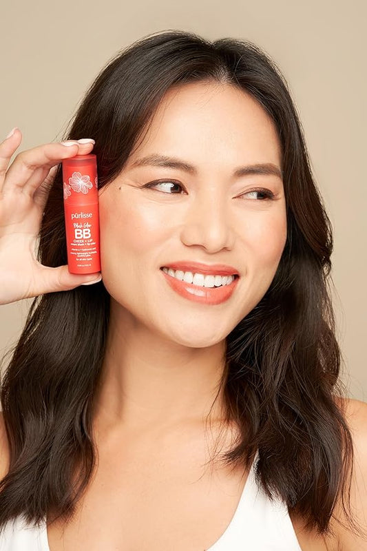 pürlisse Blush Glow Lip and Cheek Tint - Blush Stick for Cheeks and Lips with Vitamin E & Hyaluronic Acid - Hydrating & Buildable 2-in-1 Cream Blush Stick - Peach Please (.28 oz)