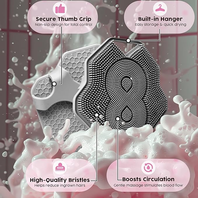 Lintach™ Silicone Body Scrubber – Gentle Exfoliating Body Scrubber – Ergonomic Shower and Bath Brush for Men and Women – Reusable and Food-Grade Silicone Brush for Smooth, Supple Skin, (Gray)