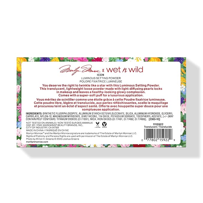 wet n wild Marilyn Monroe Collection Loose Setting Powder, Luminous Finish with Light-Diffusing Pearls β Translucent