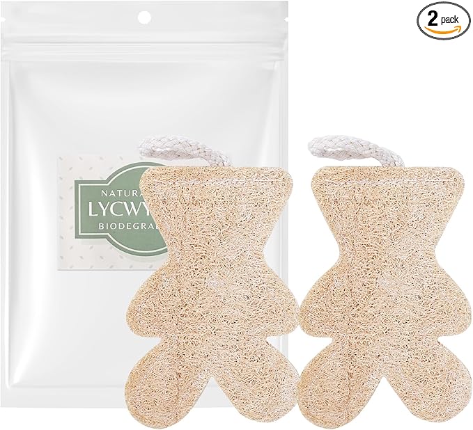 Bear Shaped Nature Loofah Sponge - Premium Body Wash Sponge - Exfoliating Body Scrubber for Shower - Bath Loofah Nature for Silky Smooth Skin - Loofah Pack for Holiday(Pack of 2)