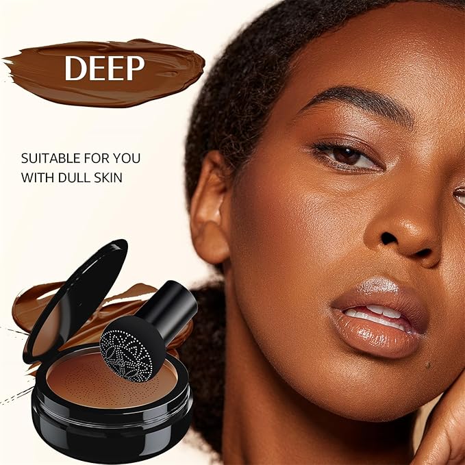 Mushroom Head Air Cushion CC Cream Foundation Moisture Cushion BB Cream for Women & Girls All Skin, Waterproof Full Coverage Self Adjusting Concealer (Deep)