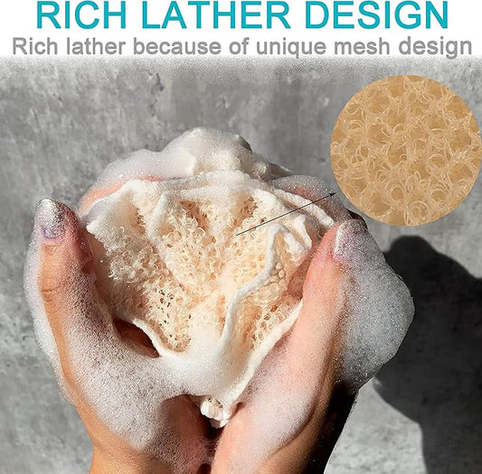 4 pcs/set 2 Soft Weave Home Spa Exfoliating Face and Body Wash Cloths, Dual-Textured for Shower & 2 Bath Spa Puff Scrubber Ball - Remove Dead Skin - Great for Skin Care in the Bath - Rich Foams Bubble