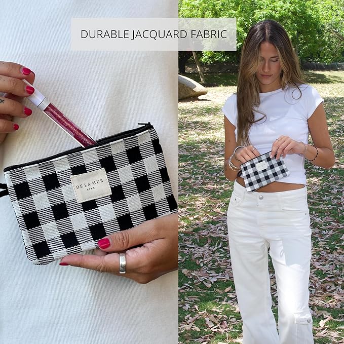 Medium Black & White Checkered Travel Size Toiletries Cosmetic Bag β Travel Makeup Organizer, Toiletry Bag, & Coin Purse for Women, Perfect Gifts for Travel, Made in Barcelona, Spain