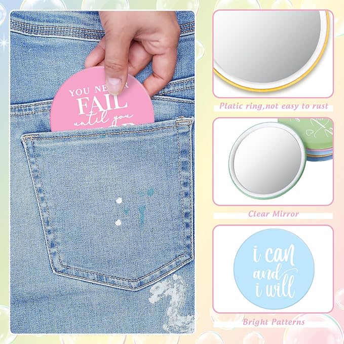 30Pcs Inspirational Compact Mirror Pastel Color Motivational Words Small Mirrors Portable Pocket Mirrors for Women Staff Coworkers Christmas Party Team