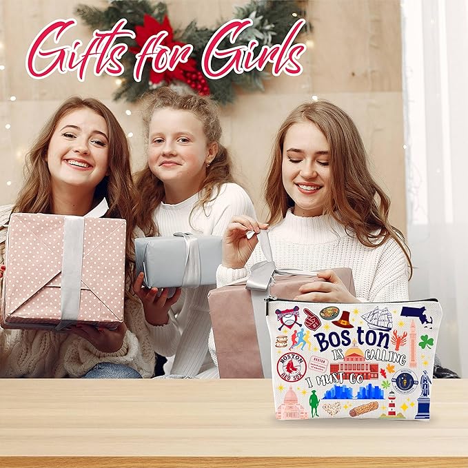 Boston Souvenirs Cosmetic Bags For Women,Boston Is Calling I Must Go, Makeup Organizer Bag, Toiletry Pouch, Small Travel Storage Bag, Boston Themed Gifts, Women Essentials - D08