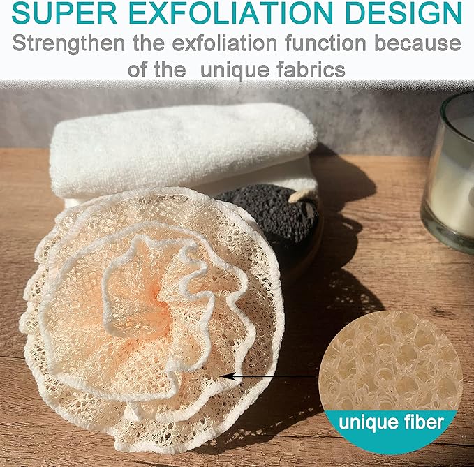 4 pcs/set 2 Soft Weave Home Spa Exfoliating Face and Body Wash Cloths, Dual-Textured for Shower & 2 Bath Spa Puff Scrubber Ball - Remove Dead Skin - Great for Skin Care in the Bath - Rich Foams Bubble