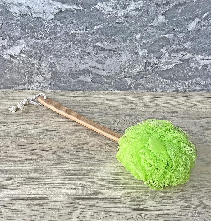 Shower Loofah Body & Back Scrubber - Exfoliating Loofah luffa Bath Brush On a Stick - with Long Wooden Handle Back Brush for Men & Women - Easy Reach Body Wash & Lotion ApplicatorοΌ 2 Pack- GreenοΌ