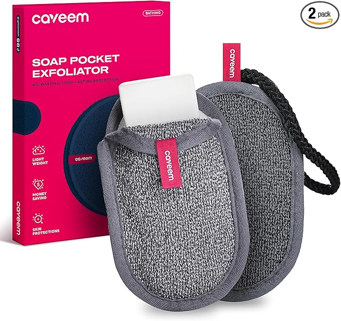 Soap Saver Bag, Rough and Soft Exfoliation Soap Pouch for Bar Soap, Soap Mesh Pocket Bar Holder for Washing Body, Soap Sack Sponge Bag for Shower Bath (2 Pack)