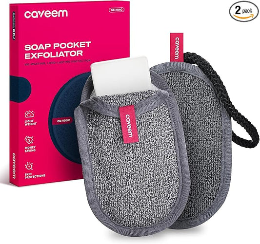 Soap Saver Bag, Rough and Soft Exfoliation Soap Pouch for Bar Soap, Soap Mesh Pocket Bar Holder for Washing Body, Soap Sack Sponge Bag for Shower Bath (2 Pack)
