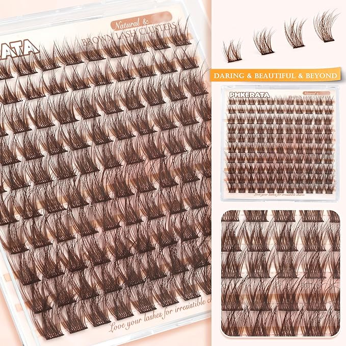 Brown Lash Clusters Wispy Brown Eyelash Clusters Wispy Lashes Clusters Natural C Curvature Cluster Eyelash Extensions 110 Pcs Individual Lashes DIY Cluster Lashes, 10-16 mm