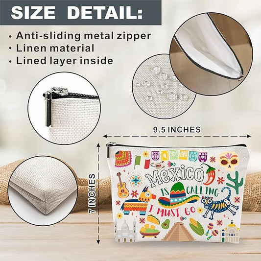 Mexico Souvenirs Cosmetic Bags For WomenοΌMexico Is Calling I Must Go, Makeup Organizer Bag, Toiletry Pouch, Small Travel Storage Bag, Mexico Themed Gifts, Women Essentials - D07