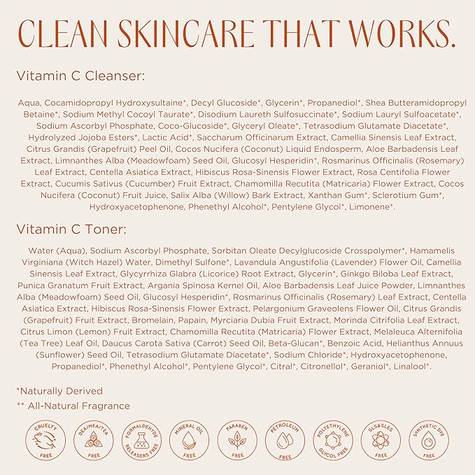 InstaNatural Vitamin C Four Step Skin Care Set with Face Wash, Toner, Serum & Moisturizer | All Natural Brightening & Hydrating Routine with Botanical Extracts β 1.68 Fl Oz (Pack of 4)