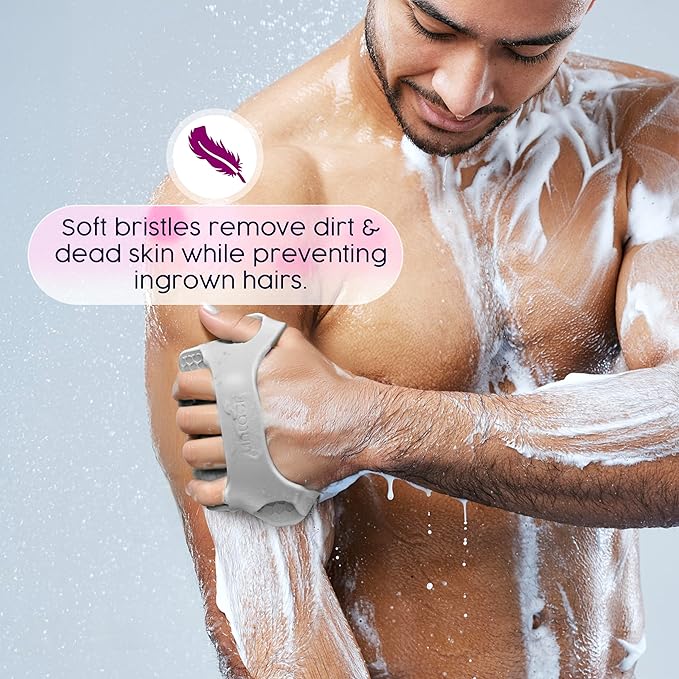 Lintach™ Silicone Body Scrubber – Gentle Exfoliating Body Scrubber – Ergonomic Shower and Bath Brush for Men and Women – Reusable and Food-Grade Silicone Brush for Smooth, Supple Skin, (Gray)