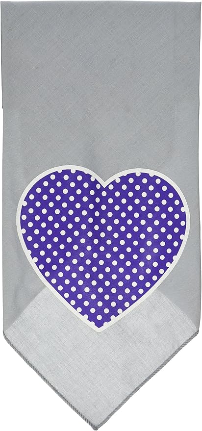Mirage Pet Products Purple Swiss Dot Heart Screen Print Bandana for Pets, Large, Grey