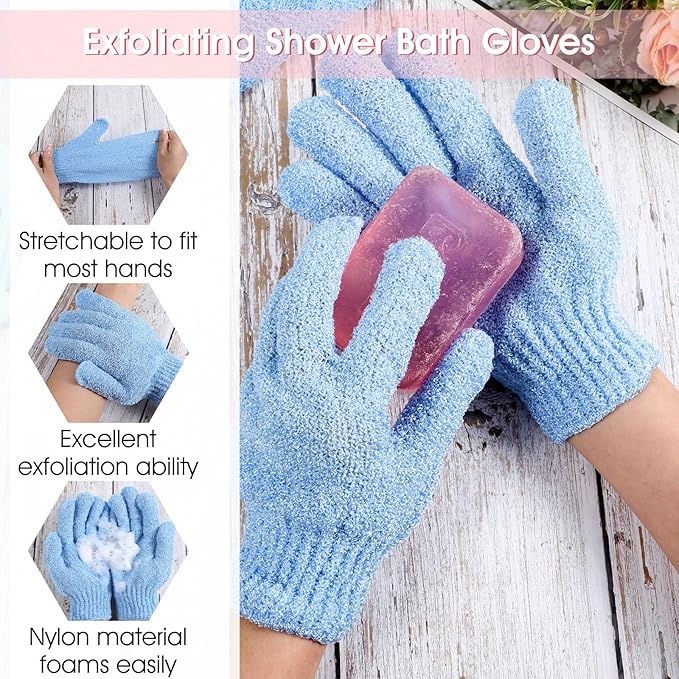 6pcs Exfoliating Shower Bath Gloves Back Scrubber Set Body Scrubber Nylon Back Body Scrub Towel Shower Gloves Double Sided Bath Mitts for Exfoliator Women Men