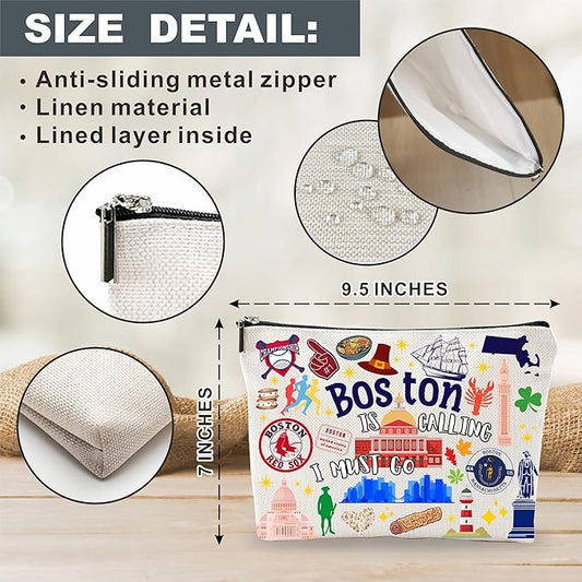 Boston Souvenirs Cosmetic Bags For WomenοΌBoston Is Calling I Must Go, Makeup Organizer Bag, Toiletry Pouch, Small Travel Storage Bag, Boston Themed Gifts, Women Essentials - D08