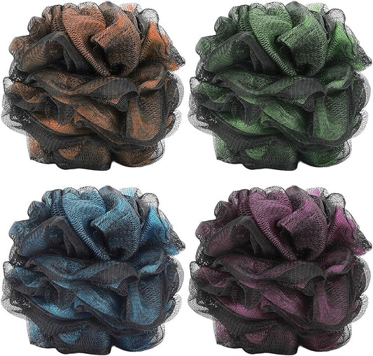 Loofah Bath and Shower Sponge Pouf, Mesh Brush Ball Exfoliating Body Scrubber Ball Pack of 4 (60g/pcs)