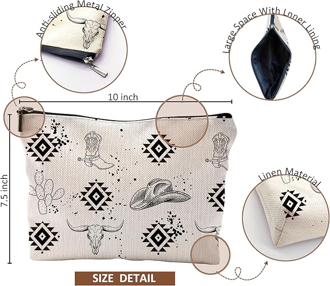 Western Makeup Bag, Gifts for Women, Cow Makeup Bag, Cowgirl Stuff and Gifts